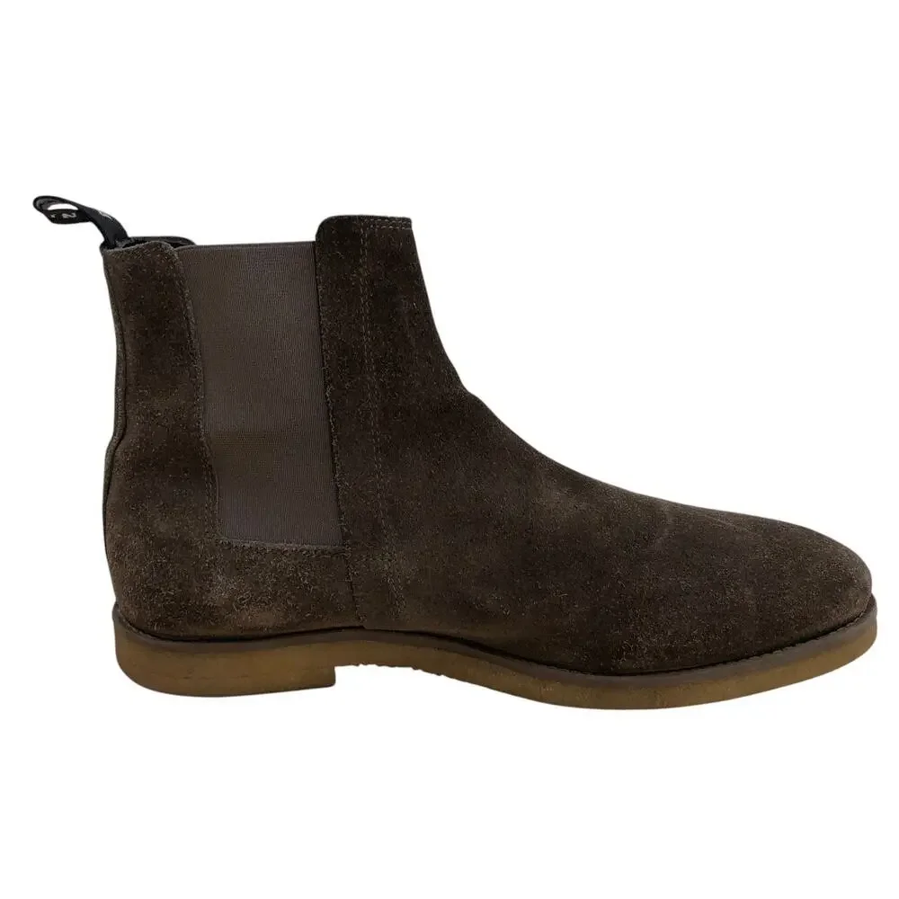 AllSaints Chelsea Boots Mens 9 Brown Suede Elastic Side Pull Tab Rubber Sole